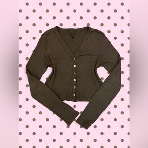 Brandy Melville John Galt Chocolate Brown Ribbed Cardigan Long Sleeve Top